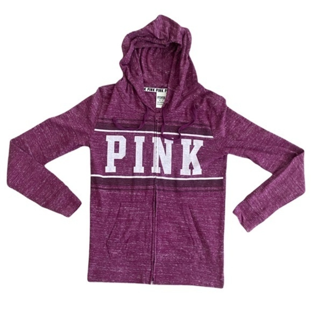PINK Victoria’s Secret * HTF * Plum Purple Hoodie Hooded Jacket XS Lingonberry - Picture 2 of 6